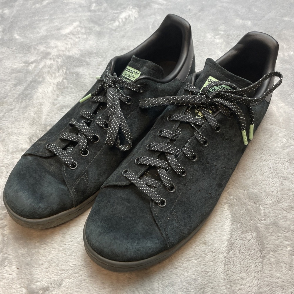 Adidas X Stan Smith‎ Sneakers Mens 11.5 Monochrome Black Suede Lace Up Low Top